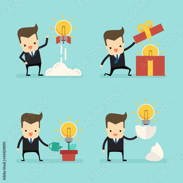 Fototapeta set of businessman with idea light bulb vector
