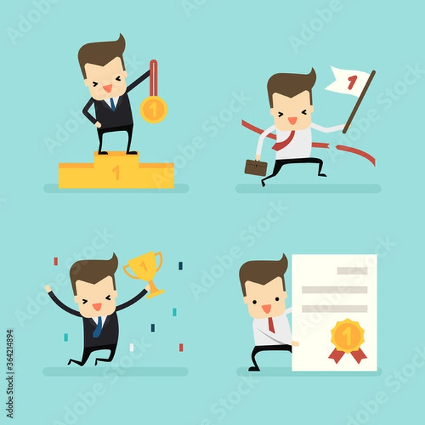 Fototapeta set of businessman with winner prize vector