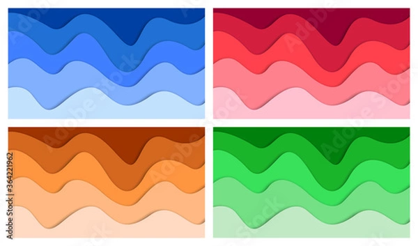 Fototapeta Set of 3D abstract background and paper cut shapes, vector illustration