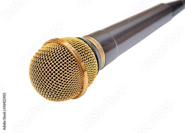 Obraz Gold microphone isolated on white