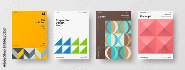 Fototapeta Company identity brochure template collection. Business presentation vector A4 vertical orientation front page mock up set. Corporate report cover abstract geometric illustration design layout bundle.
