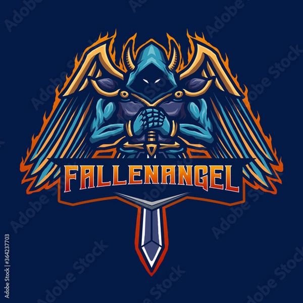 Fototapeta Falling Angel with Hood logo design with modern illustration concept style for team, badge, emblem and thirst printing. Soldier army illustration for gaming dark Red Background. Vector illustration