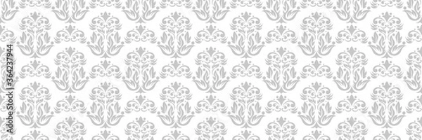 Obraz Floral gray print on white. Long seamless pattern