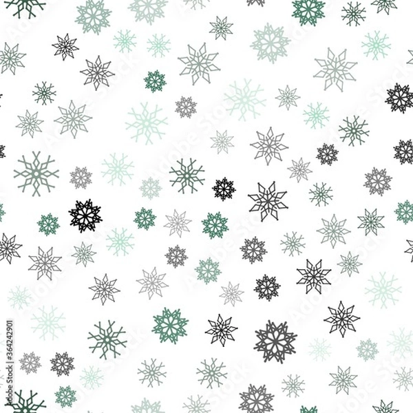 Fototapeta Light Green vector seamless texture with colored snowflakes. Modern geometrical abstract illustration with crystals of ice. Template for business cards, websites.