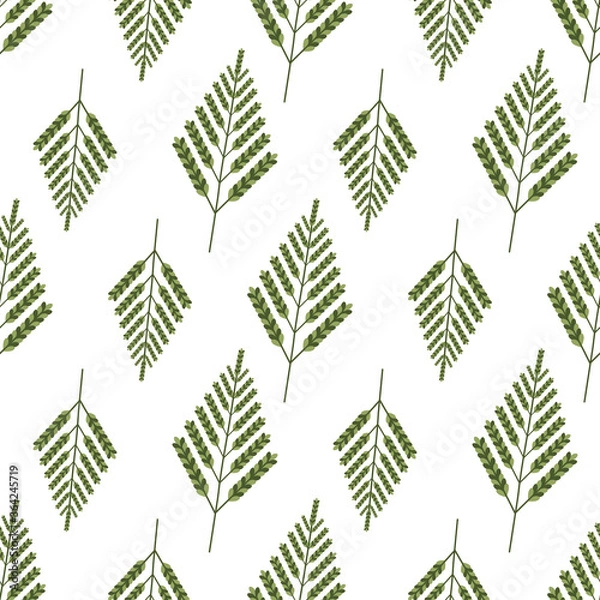 Obraz Retro seamless pattern with green fern leaf for wallpaper, fabric, wrapping paper. Tropical floral fashion design. Vector repeat image. Exotic jungle backdrop.