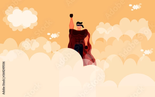 Obraz SuperHero Flying Above The Clouds