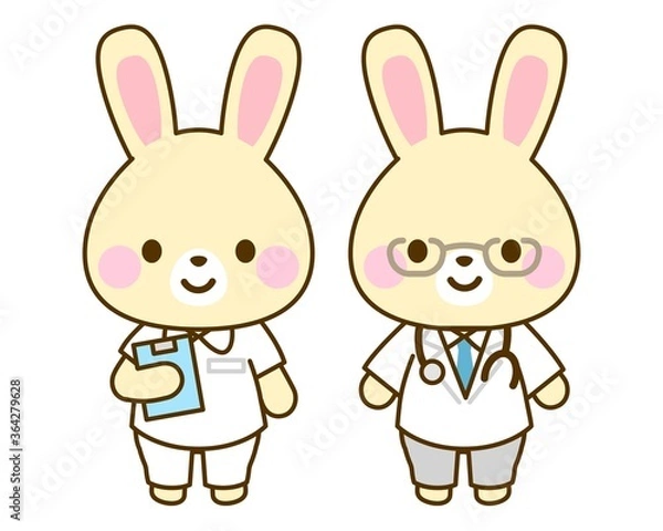 Fototapeta 病院・小児科用　医者看護師うさぎイラスト