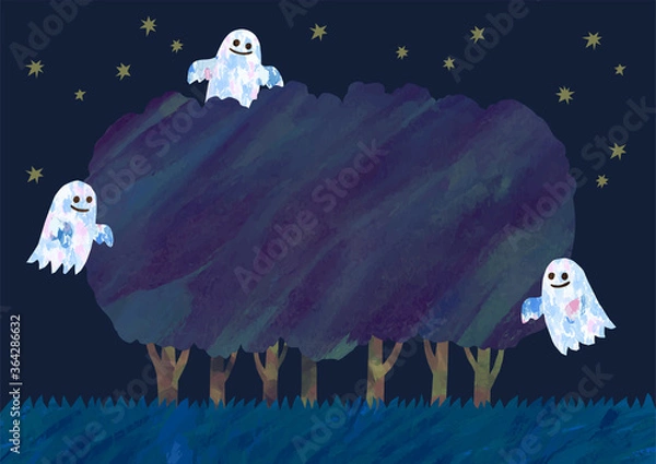 Obraz ベクター　夜の森のイラスト　ハロウィンの背景素材