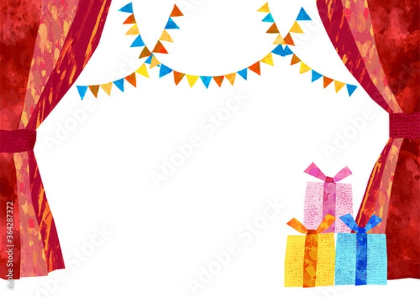 Obraz ベクター　赤いカーテンのイラストフレーム