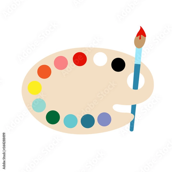 Obraz Paintbrush with pallet on a white background flat vector illustration.
