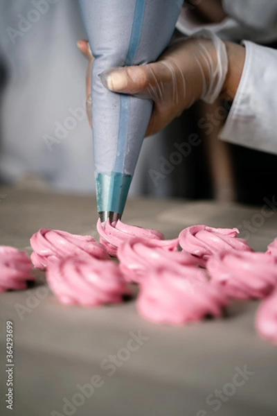 Obraz The process of making zephyr marshmallow at pastry shop kitchen.
