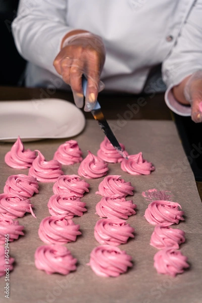 Obraz The process of making zephyr marshmallow at pastry shop kitchen.