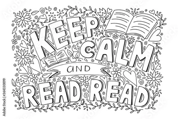 Fototapeta Keep calm and read a book inspirational motivational quote with pattern, hand drawn doodle sketch style vector illustration