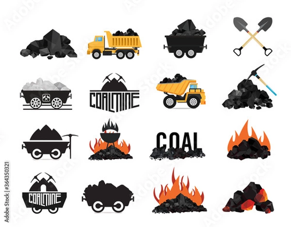 Obraz Coal, glowing coal ,hot embers set isolated on white background