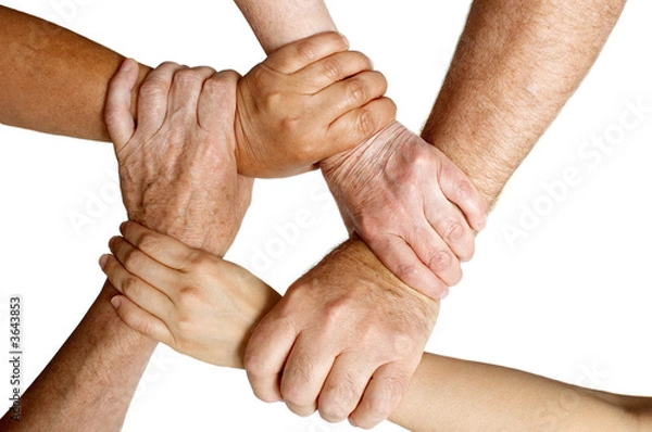 Obraz 5 different hands holding wrists