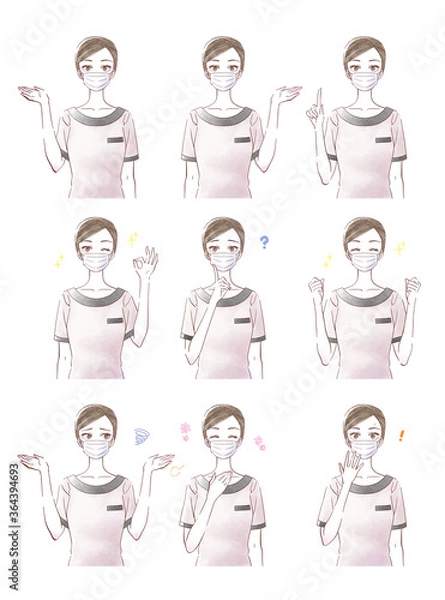 Obraz マスクを付けたエステティシャンの表情セット