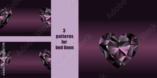 Fototapeta Seamless patterns with black crystal heart for bed linen set