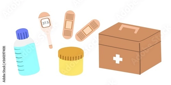 Fototapeta 救急箱、医療品セット　主線無し