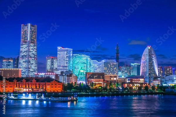 Obraz 美しい横浜みなとみらいの夕景、夜景