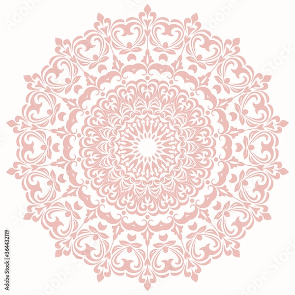 Fototapeta Oriental vector pattern with arabesques and floral elements. Traditional classic pink round ornament. Vintage pattern with arabesques
