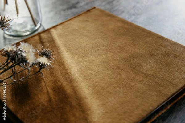 Obraz Photo album in a textile, velvet binding for pasting photos, close up