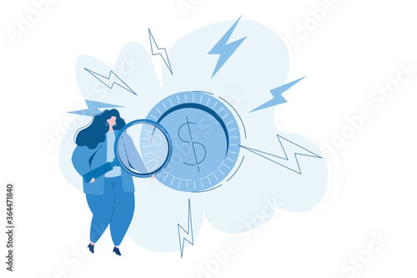 Fototapeta Financial problems, business bankruptcy, Vector illustration for web banner, infographics, mobile. Economic crisis, 