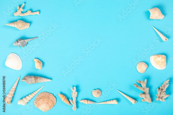 Obraz 夏のイメージ貝殻フレームブルーバック