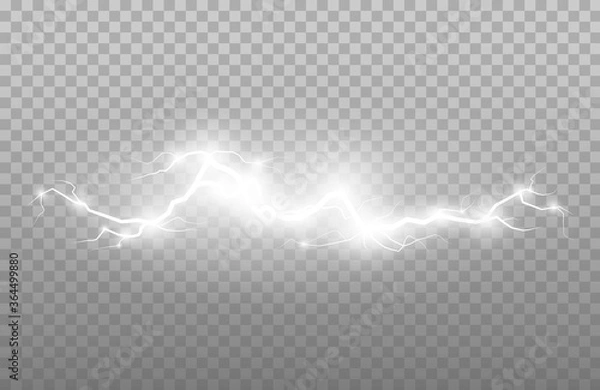 Obraz Strong electric lightning strips. Plasma sphere, set of vector abstract illustrations.