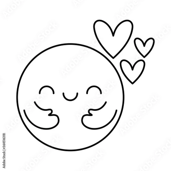 Fototapeta Circle cartoon with arms and hearts line style icon vector design