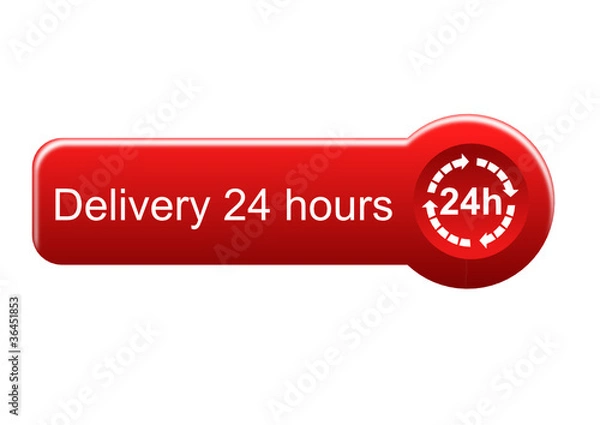 Fototapeta Delivery 24 hours button with red hand