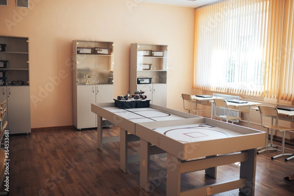 Obraz Empty school class during school holidays, back to school, children education.