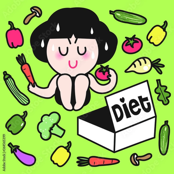 Obraz Depressed Girl With Her Diet Box Of Veggies