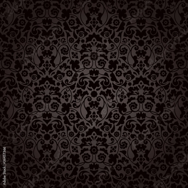 Fototapeta Seamless Damask Pattern Black/Brown