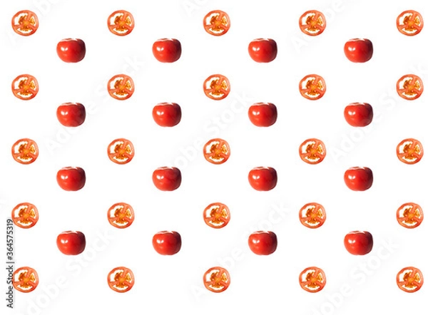 Fototapeta Pattern of fresh fruits slices on pastel background from top view.