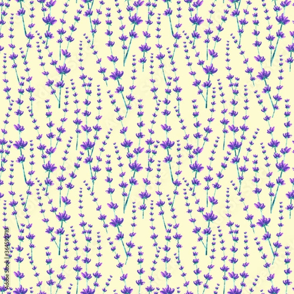 Fototapeta seamless pattern with lavender flowers on yellow background