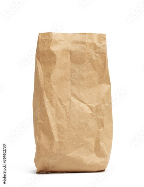 Fototapeta paper disposable bag of brown kraft paper isolated on white background, concept of rejection of plastic