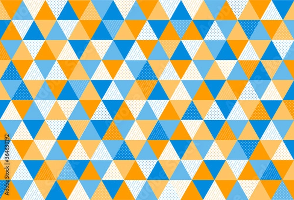 Fototapeta Abstract modern geometric pattern with blue and orange triangle for background. Design with lines and dots pattern. Vector Illustration.