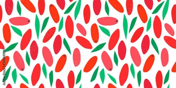 Obraz seamless pattern with goji berries and leaves on a white background