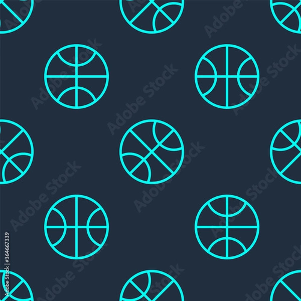 Fototapeta Green line Basketball ball icon isolated seamless pattern on blue background. Sport symbol. Vector Illustration.