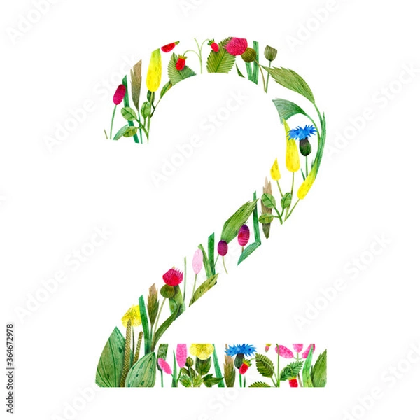 Fototapeta wild flowers in the form of numbers two