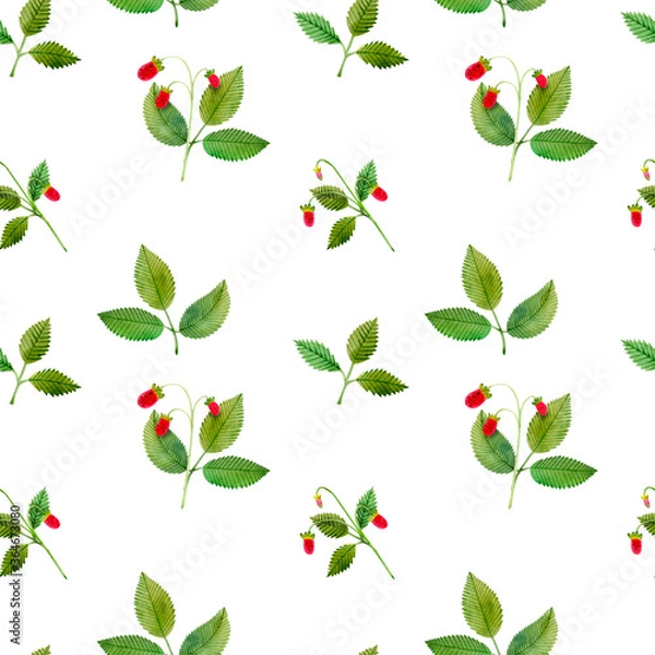 Obraz Seamless pattern of wild wildflowers with strawberries