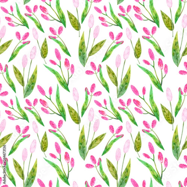 Obraz Seamless pattern of wild wildflowers with pink flowers