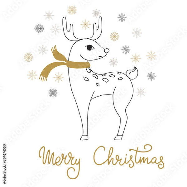 Obraz Reindeer christmas characters with a scarf and snowflakes. Christmas card, christmas decoration.