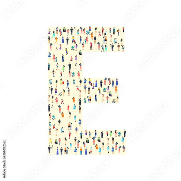 Fototapeta Large group of people in letter E form. People font. Clean vector font. Vector