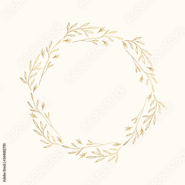Fototapeta Golden fancy wreath. Ornate floral border. Circle frame. Vector isolated illustration.