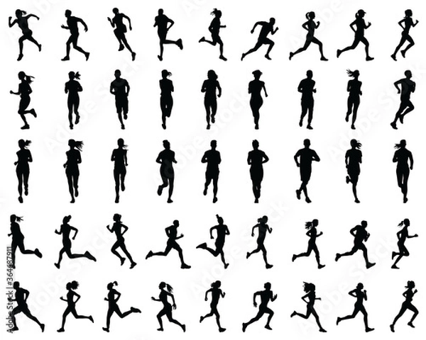 Obraz Black silhouettes of runners on a white background