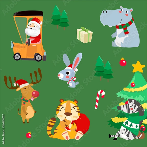 Obraz Christmas set with wild animals.