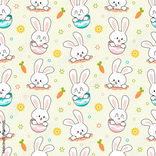 Obraz Cute Bunny easter on easter egg with spring theme seamless pattern designs