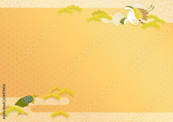 Obraz 紗綾形・霞に鶴亀の背景