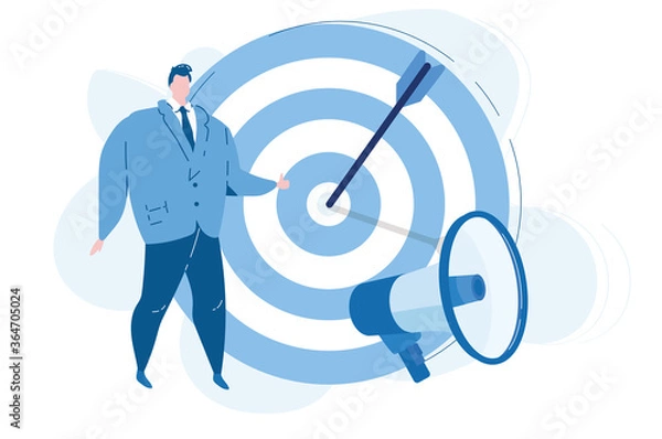 Fototapeta Find leader target, SMM business. Vector illustration for web banner, infographics, mobile. Team lead .